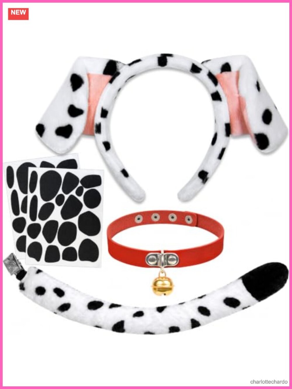 Dalmatian Dog Costume Set Ears Headband Tail Choker Felt Sticker Halloween